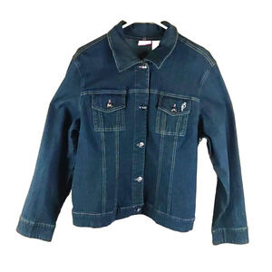 Cappagallo Women's Blue Jean Denim Jacket Button Up Size XL Cotton Spandex...